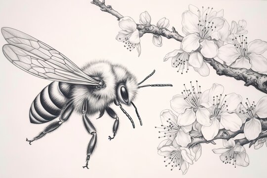 Nectar-Gathering Bee: A Buzzing Example of Nature's Harmony and Vitality, generative AI