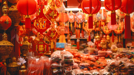 Des lampes dans des halles à l'occasion du nouvel an chinois. - obrazy, fototapety, plakaty