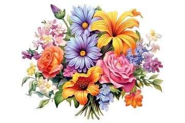 Exquisite Floral Bouquet: Vibrant Colors, Fragrance, and Beauty in Blooming Flower Drawings, generative AI