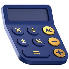 3D icon of a blue calculator with gold details - obrazy, fototapety, plakaty