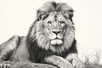 Regal Lion Drawing: Majestic Mane, Powerful Presence, King of the Savanna, generative AI