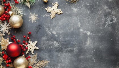 Christmas decoration and happy New Year background with copy space. Generative ai