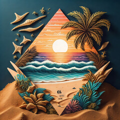 tropical island with palm trees and sun