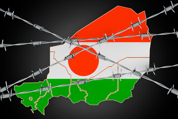 Map of republic of the Niger with barbed wire, 3D rendering
