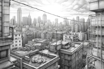 Detailed Lines Bring Cityscapes and Urban Landscapes to Life: Intricate Pencil Sketches, generative AI