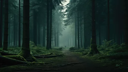 Acrylic prints Fairy forest Foggy forest panorama. Creepy fairytale looking woods on a misty day.3