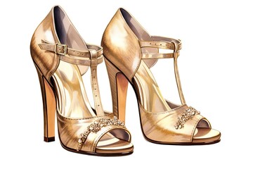 Shimmering Gold High-Heeled Shoes: A Glamorous Fashion Statement in Style, generative AI