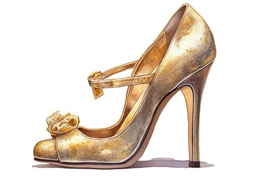 Glamorous Fashion Statement: Shimmering Gold High-Heeled Shoes Drawing with Stylish Appeal, generative AI