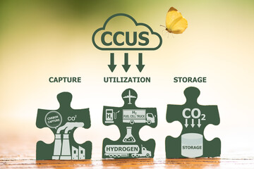 Carbon Capture, Utilization and Storage (CCUS) concept. Technology of CO2 capturing and store it...
