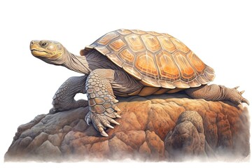 Fototapeta premium Earthly Serenity and Wisdom: Captivating Turtle Drawing of a Wise Old Turtle Resting on a Sunlit Rock with Shell Patterned in Earthy Tones, generative AI