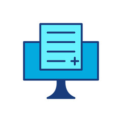 computer form flat color icon with simple black outline,isolated on a white background.