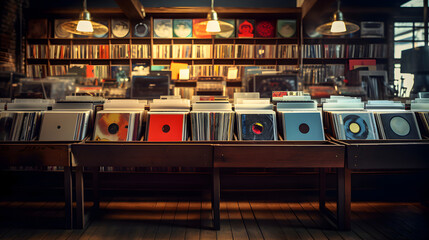 un magasin de disques vinyles avec des bacs à disques