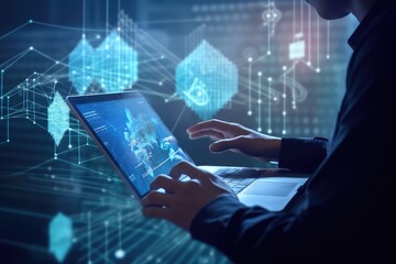 Programmer working at their computer, surrounded by monitors displaying code. Generative AI