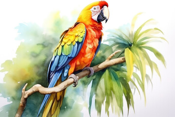 Parrot. Bird art, watercolor illustration. Realistic bird. Generative AI