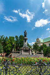 Fototapeta na wymiar The Monument of Adam Mickiewicz in Warsaw, Poland