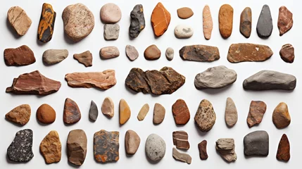 Foto auf Alu-Dibond Photo of a collection of different rocks displayed on a clean white background created with Generative AI technology © mattegg