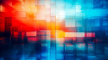 Vibrant Gradient of Blue and Red Cubes on a Bright Orange Horizon A Modern and Stylish Abstract Background for Illustration and Design AI Generative