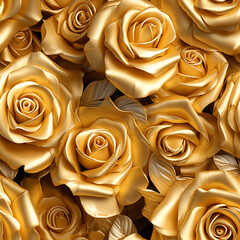 Golden Roses set in a seamless pattern, 