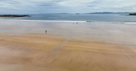 Aerial view of Beautiful Sandy Beach Tullagh Strand on the Atlantic Ocean County Donegal Ireland