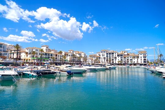 Marina De La Duquesa, marina with yachts and boats in La Duquesa at the Mediterranean Sea, Andalusia, Malaga, Spain