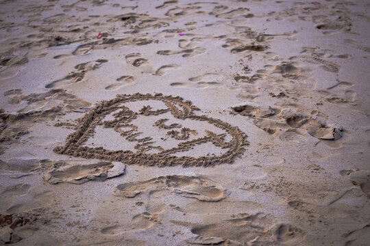Hawaiian beach with heart love