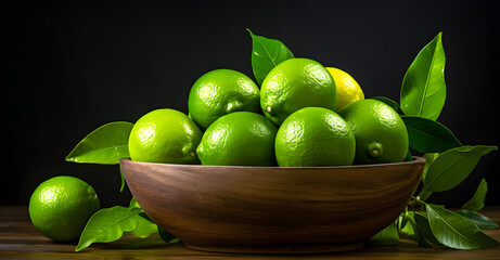 Juicy Lime Slice on Wooden Table - A Refreshing Tropical Ingredient. Food Photography. generative ai