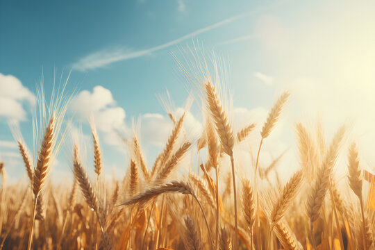 golden wheat field and sunny day