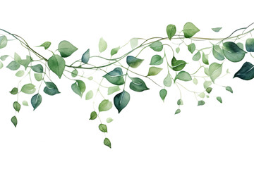 Watercolor vine isolated white background with green leaves. Generative AI.
