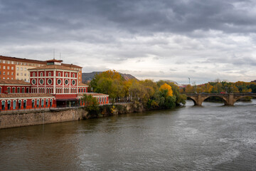 Scenic view of Science museum in Logrono, Spain with Ebro river 