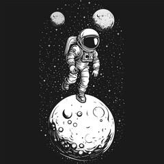 Walking on the Moon, Astronaut and Space Typography Quote Design.