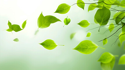 Flying fresh tea leaves on white background