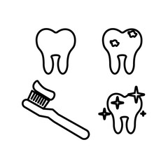 dental icon set, like, teeth,brush teeth, clean, protect, treat, Vector symbol isolated on a white background.