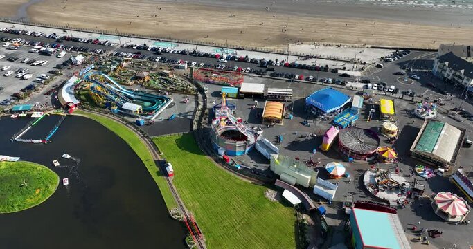 Top view of amusement park in Tramore Ireland 4k