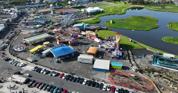 Top view of amusement park near the seaside 4k