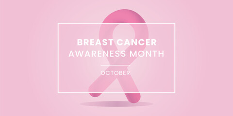 Breast Cancer Vector Banner, Poster for Social Media Use. 3d October breast cancer emblem sign for awareness month with pink ribbon symbol. Realistic pink ribbon. Poster template. Vector illustration.