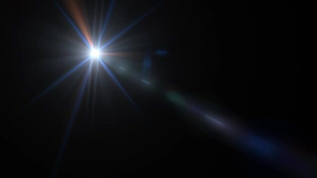 Multicolored optical lens flares light flashing burst animation effects on dark background.