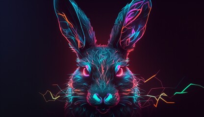 Rabbit face neon illustration beautiful image Ai generated art