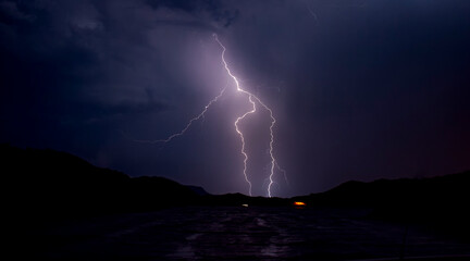 Lightning bolts striking at Lake Mead Nevada