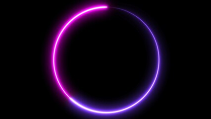 Circle shape frame pink and purple color glowing fluorescent neon lights on black screen. 