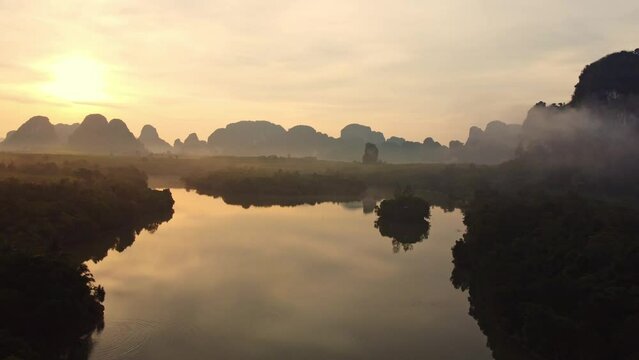 Aerial view of Landscape Nature View of Nong Thale Lake in Krabi Thailand
