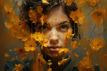 woman in yellow flowers