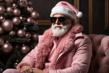 Pink santa claus with pink christmas tree