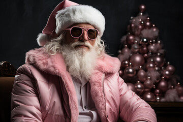 Serious Santa Claus in pink Bomberjacke 