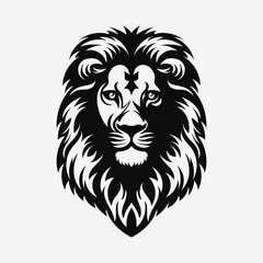 Lion head logo. Black and white icon. Vector illustration