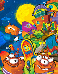 Fototapeta premium Cartoon funny colorful scene of cosmos galactic alien ufo isolated illustration for children