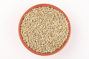 Pearl millet or Bajra is the most widely grown type of millet. The Millet was placed in a blue bowl 