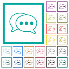 Two oval active chat bubbles outline flat color icons with quadrant frames