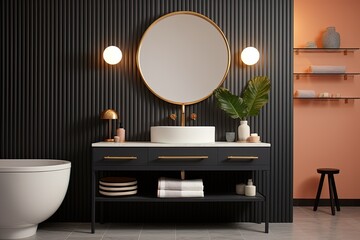 Professional Interior Design of a Bathroom with a Circular Mirror
