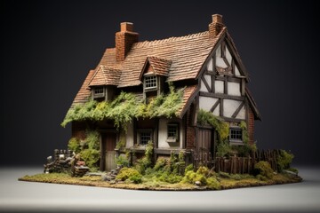 Fototapeta na wymiar Photo of a miniature house covered in ivy