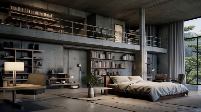 Interior of a hotel. AI generated art illustration.